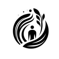 Symbolic depiction of a person embraced by nature a minimalist black and white design. vector