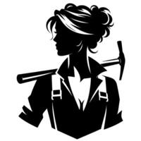 Silhouette of a strong woman with a pickaxe a determined female figure embodies strength and resilience, ready for any challenge, with a confident gaze. vector