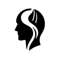 Silhouette of a head with a flowing white shape within, symbolizing thought or energy on a clean white background. vector