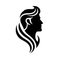 Elegant silhouette a profile depicting a person with flowing hair in black and white, suitable for branding. vector