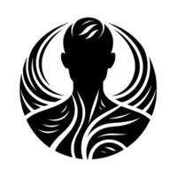 Silhouette of a human figure encircled by stylized wings and intricate patterns, evoking a sense of strength and protection in a minimalist design. vector