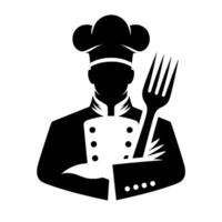 Silhouette chef in black and white a culinary holding a fork with arms crossed, presenting a clean and modern restaurantstyle image. vector