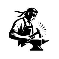 Silhouette of a blacksmith forging metal on an anvil, detailed in black and white, emphasizing strength and craftsmanship vector