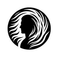 A striking silhouette portrait of a human profile encircled by flowing, stylized, flamelike patterns, creating an enigmatic and dynamic within a circular frame against a stark white backgroun vector