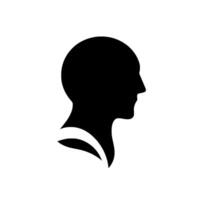 A stark black silhouette of a human head and neck in profile against a bright white background, minimalist design. vector