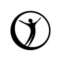 A stylized silhouette of a person with outstretched arms within a partial circular frame, evoking freedom and positivity on a clean white background. vector