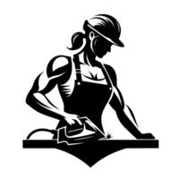 Strong female welder in silhouette a black and white depicting power, skill, and precision. vector