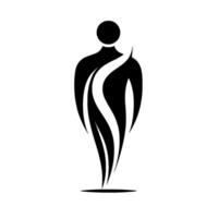 Abstract black silhouette of a human form adorned with flowing white lines, evoking movement and grace on a white backdrop. vector