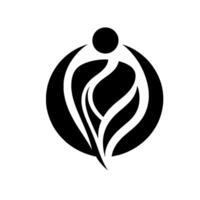 Abstract black and white featuring a central floralorganic form cradled within a circle and surmounted by a small circle. vector