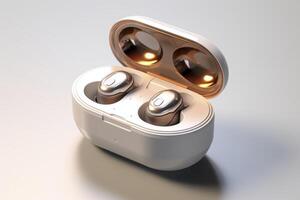 earbuds are open and laying on a table photo