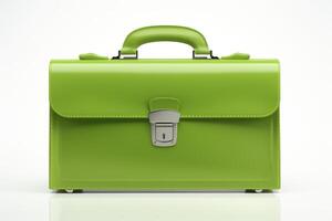 A green briefcase with a silver clasp isolated on white background photo