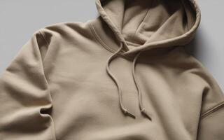A tan hoodie with a white hood photo