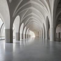 A long hallway with arches and pillars photo