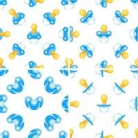 Seamless pattern with baby pacifiers showing different perspectives and shapes, perfect for newborn and childcare projects vector