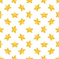 Seamless pattern of golden five pointed stars rotating on white background vector