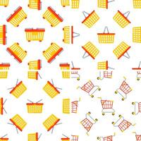 Shopping carts and baskets forming a seamless pattern on white background vector