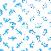 Seamless pattern with cute cartoon dolphins swimming on white background vector