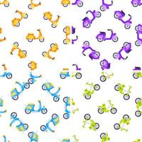 Colorful scooters and bikes composing a seamless pattern over white background vector