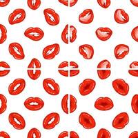 Red lips showing tongue and teeth creating a seamless pattern vector