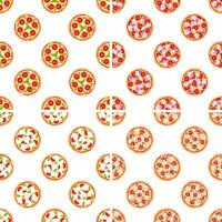 Seamless pattern with different pizzas showing various delicious toppings vector