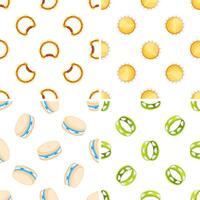 Four seamless patterns with colorful tambourines showing different perspectives and colors, perfect for music themed projects vector