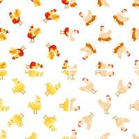 Seamless pattern with roosters crowing and hens laying eggs vector