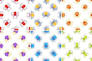 Colorful spider patterns repeating on white background vector