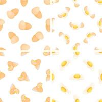 Seamless pattern with whole, broken and fried eggs forming a nutritious breakfast background vector