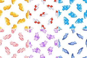 Colorful slippers and sandals seamless patterns creating a cheerful and playful design vector