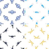Seamless patterns with isometric drones flying and delivering packages vector