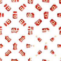Seamless pattern with ketchup bottles, jars and sachets showing different packaging for tomato sauce vector