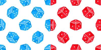Seamless pattern with red and blue dice rotating on white background vector