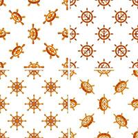 Nautical seamless patterns with ship wheels and anchors, repeating marine symbols on white background vector