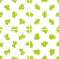 Seamless pattern of growing, falling, and cut cacti on white background vector