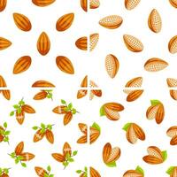 Seamless pattern with cocoa beans showing the inside and the outside with and without leaves vector