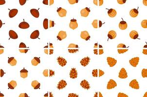 Seamless pattern with acorns and pine cones creating an autumnal atmosphere vector