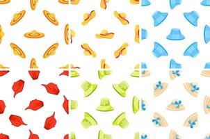 Seamless patterns with summer hats showing different models and colors vector