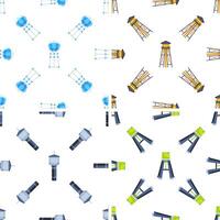 Water tower seamless pattern showing different types of water towers rotating and repeating on white background vector