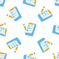 Seamless pattern of clipboard and pencil completing checklist on white background vector