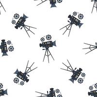 Vintage movie camera capturing seamless pattern on white background vector