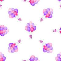 Seamless pattern with pink and purple balloons tied with ribbons floating on white background vector