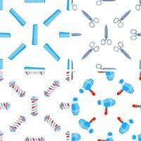 Seamless pattern with barber tools showing combs, scissors, hairdryer and barber poles vector