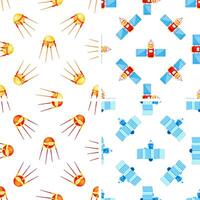 Sputnik and satellite seamless pattern rotating in space on white background vector