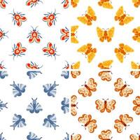 Colorful butterfly and moth seamless patterns showing different wing shapes and colors vector