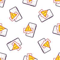 Smartphone displaying warning notification in seamless pattern vector