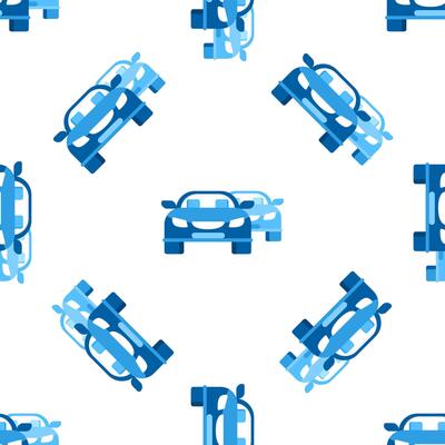 Blue Cars Following Each Other in Traffic Seamless Pattern