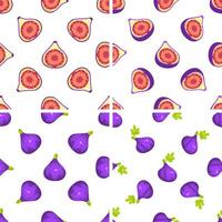 Four seamless patterns featuring whole, halved and quartered figs, showcasing the vibrant textures and colors of this delicious fruit vector