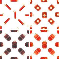 Dynamite and tnt explosives creating seamless pattern on white background vector