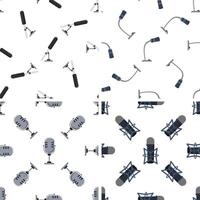 Seamless pattern with microphones of different types for recording podcasts, songs, interviews, and voiceovers vector