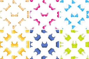 Colorful bras and tops seamless patterns, repeating colorful underwear design vector